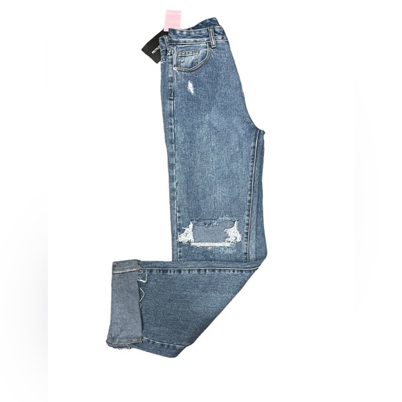 NWT Pretty Little Things Distressed High Rise Mid Wash Straight Leg - Picture 5 of 6